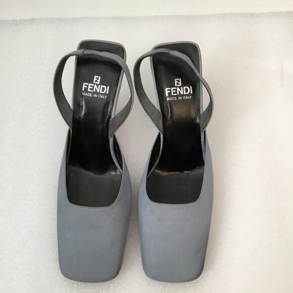 Authentic Fendi Blue Square-Toe Slingback Heels - Picture 1 of 8